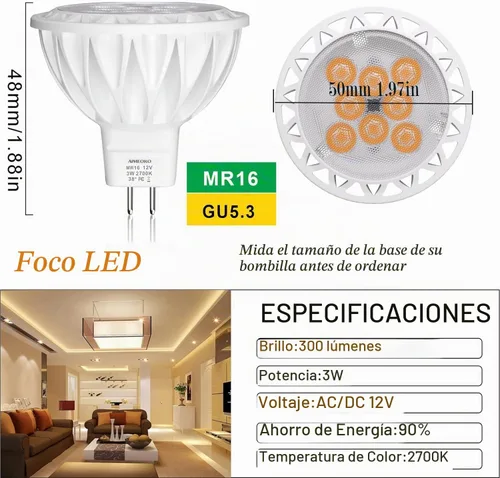 Vista 2 de MR16 Bombillas LED GU5.3 12 V 3 W (equivalente a 35 vatios) 2700 K