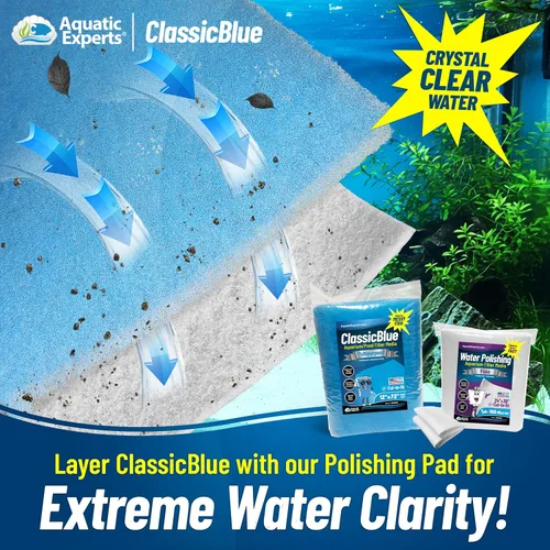 Vista 4 de Aquatic Experts Almohadilla de filtro de acuario unificada clásica de 12 pulgadas por 12 pies por 0.75 pulgadas, almohadilla de filtro azul y blanco