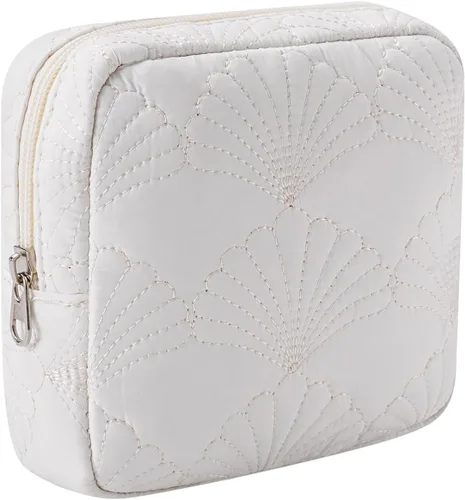 Vista 7 de RSRSLEII Bolsa de maquillaje acolchada de conchas de algodón, bolsa de aseo 01Blanco
