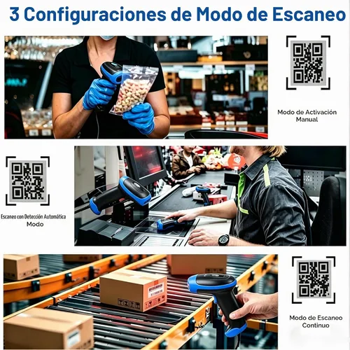 Vista 4 de Escáner de código de barras CCD inalámbrico Bluetooth 2D 1D, lector de código de barras de código QR portátil para almacén de supermercado POS