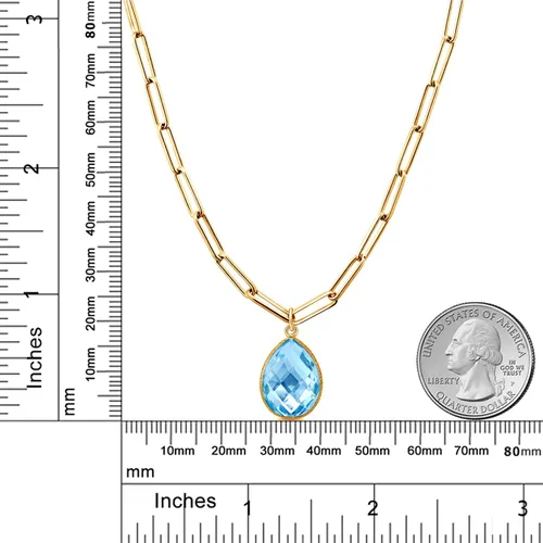 Vista 3 de Gem Stone King Collar con colgante de plata de oro amarillo de 18 quilates con forma de pera de 9.00 quilates con cadena de eslabones de clip de 18