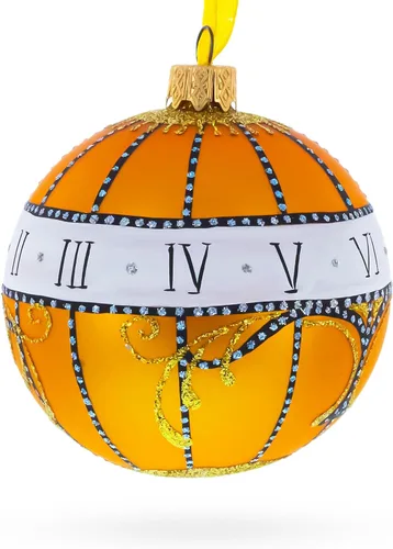 Vista 2 de 1899 Madonna Lily Clock Royal Egg Glass Ball Adorno de Navidad, 3.25 pulgadas Hand Painted in Ukraine, German Glass, Italian Paints, Hanging