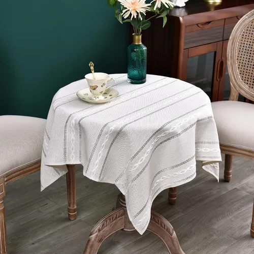Vista 38 de NEWISHER Mantel cuadrado pequeño bordado rústico de 20 x 20 pulgadas, mantel de tela jacquard a rayas lavable para mesa de comedor para mesita