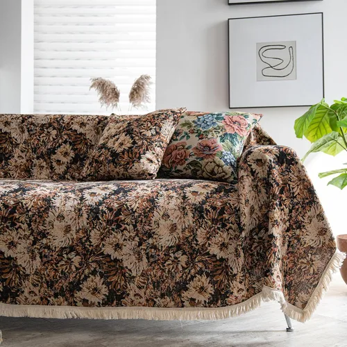 Vista 28 de vctops Fundas de sofá jacquard vintage para sofá seccional patrón de pájaros funda de sofá con flecos para perros fundas de sofá de dos plazas funda