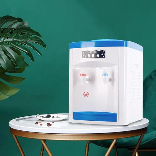 Vista 4 de Dispensador de enfriador de agua de carga superior, dispensador eléctrico de agua fría caliente de escritorio de 5 galones, agua hirviendo con Azul