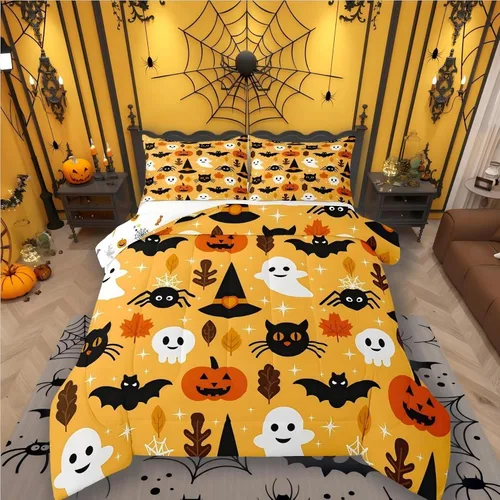 Vista 25 de Erosebridal Juego de ropa de cama individual para niñas, juego de edredón de juegos para niños, juego de cama de juegos para niños, color naranja