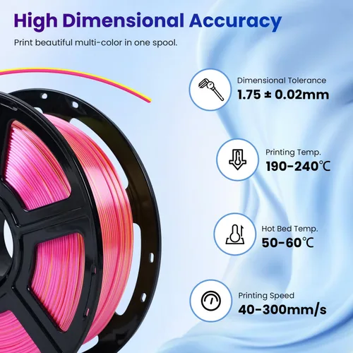 Vista 5 de FLASHFORGE Silk Bi-Color PLA Filament 1.75mm, Coextrusion Pink Yellow Dual Color Multicolor 3D Printer Filament, Enchanting Silk Finish with 360°