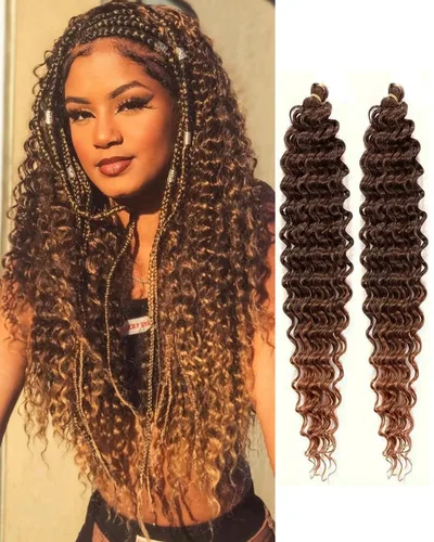 Vista 6 de Ginger - Cabello rizado de ganchillo de 30 pulgadas, 2 paquetes de cabello de ganchillo ondulado profundo con ganchillo, cabello largo ondulado