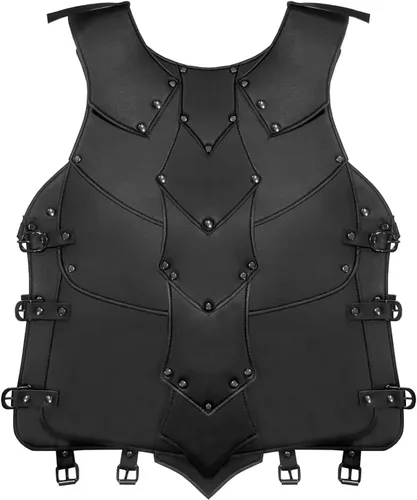 Vista 5 de Armadura medieval para el pecho para hombre, disfraz de caballero de caballero, armadura de cuero vikingo, LARP, Halloween, fiesta de cosplay