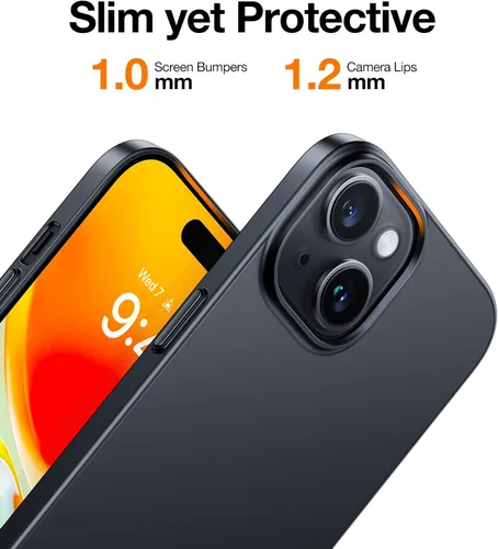 Vista 5 de TORRAS Funda delgada diseñada para iPhone 15, [Ultra delgada como sin funda] [tacto aterciopelado] Funda protectora resistente con plástico duro