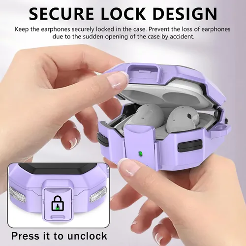Vista 3 de Ekoonpft Funda para Samsung Galaxy Buds 2 Pro/Buds Pro/Buds Live/Buds 2/Galaxy Buds FE (2023), funda Pruple con bloqueo anticaída, bonito dije
