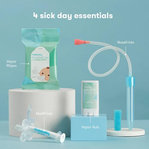 Vista 2 de Kit de Preparación para Días de Enfermedad de FridaBaby, Set de 4 Piezas, Incluye Esenciales: Aspirador Nasal NoseFrida, Dispensador de Medicamentos