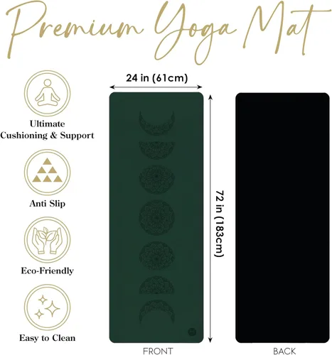 Vista 3 de Esterilla de yoga premium de 0.177 in de grosor, antideslizante, con correa, tapete de ejercicio, pilates, base de goma natural y parte superior