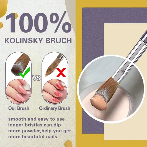 Vista 4 de Kolinsky - Cepillo de uñas acrílicas, 100% cabello Kolinsky, pinceles con mango de metal degradado gris y morado, cepillo profesional