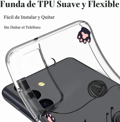 Vista 4 de Unov Funda para Galaxy S22, transparente con diseño, ajuste delgado, buen agarre, funda de teléfono en relieve, cubierta protectora a prueba de Gato