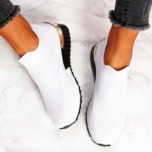 Vista 4 de JWSVBF Zapatos deportivos antideslizantes para mujer, sandalias de punto de malla para mujer, con tacones, mocasines, zapatos informales, unisex, a