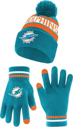 Vista 45 de Ultra Game Adults NFL Official Super Soft Winter Beanie Knit Hat With Warm Touch Screen Gloves