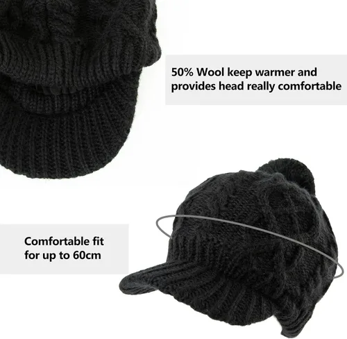 Vista 29 de Comhats - Gorro de 50/100 % lana, con visera, tejido, para el invierno y el clima frío