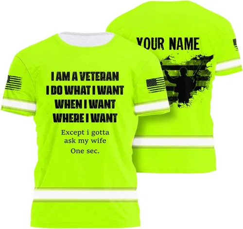 Vista 21 de Camisa de alta visibilidad para hombre, camisas de seguridad reflectantes con nombre personalizado para patriota, patriótico, veterano, militar
