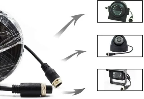 Vista 4 de Cable de extensión de video de coche de 16 pies y 16.4 ft, 4 pines, resistente al agua, a prueba de golpes, para cámara de visión trasera CCTV