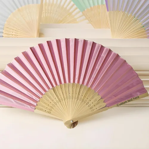 Vista 12 de Ventilador de seda plegable personalizado, abanicos de bambú personalizados para invitados de boda, despedida de soltera, baile, fiesta, decoración