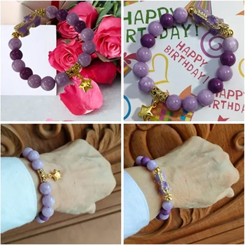 Vista 3 de Heavens Tvcz Pixiu Pulsera para mujeres y hombres amatista natural piedra morada cuentas positivas espirituales Feng Shui dijes tailandeses