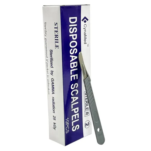 Vista 3 de Bisturíes desechables estériles (paquete de 10) - Cuchillas de acero de alto carbono tamaño #10 con mango de plástico para dermaplaning