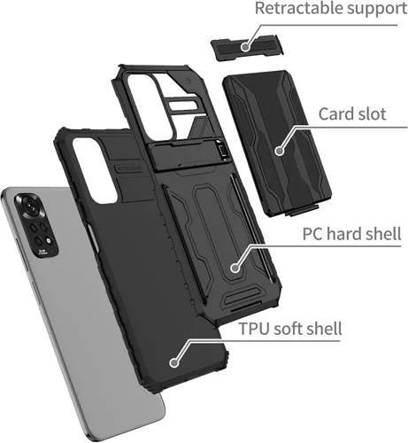 Vista 6 de Asuwish Funda de teléfono para Xiaomi Redmi Note 11S/11 4G con cubierta protectora de pantalla de vidrio templado y soporte delgado para tarjeta