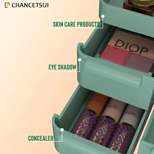 Vista 6 de CHANCETSUI Organizador de maquillaje con cajones, organizador de encimera para cosméticos, soporte de tocador para lápiz labial, pinceles, lociones