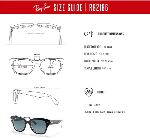 Vista 6 de Ray-Ban State Street RB2186 - Lentes de sol cuadrados para hombre y mujer + paquete con kit de gafas de diseñador iWear
