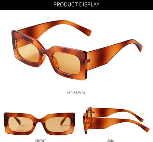 Vista 6 de GIFIORE Gafas de sol rectangulares retro de los años 90 para mujer, gafas gruesas de moda, marco negro y rosa