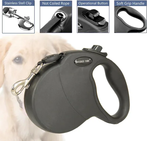 Vista 4 de Correa retráctil pequeña para perro de 13 pies – Correa ajustable manos libres para perros de hasta 22 libras, nailon sin enredos con agarre Negro