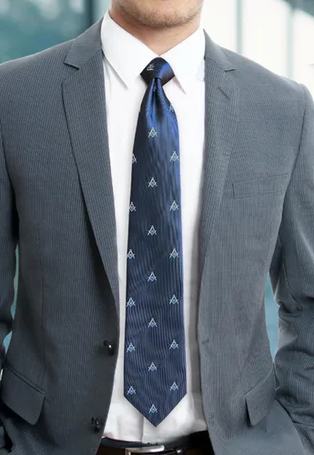 Vista 3 de Pequeño cuadrado y brújula corbata masónica - Azul y Blanco, Multicolorido