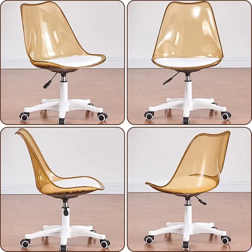 Vista 7 de Silla de escritorio transparente, silla de oficina de acrílico sin brazos con ruedas, giratoria de 360° y silla de tocador de altura ajustable