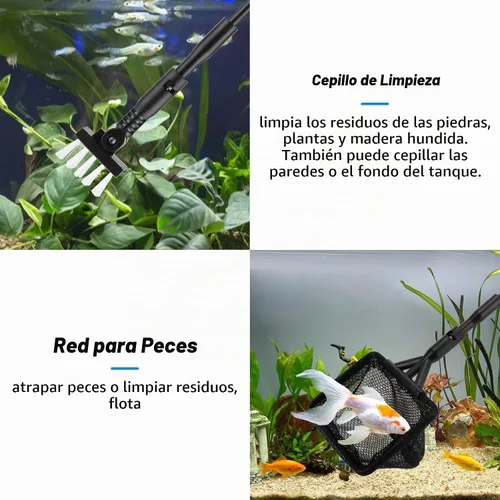 Vista 3 de hygger Limpiador de peceras pequeñas, kit de herramientas de limpieza de acuario con asa, raspador de algas marinas, red de pesca, cepillo