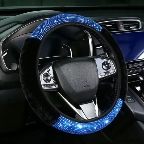 Vista 9 de Funda para volante con destellos para mujeres y niñas, cubierta de volante de diamantes de imitación de color negro con brillantes de piel
