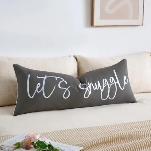 Vista 33 de Sunkifover Let's Snuggle - Funda de almohada decorativa, 18 x 18 pulgadas, algodón bordado en blanco y negro, funda de almohada para cama