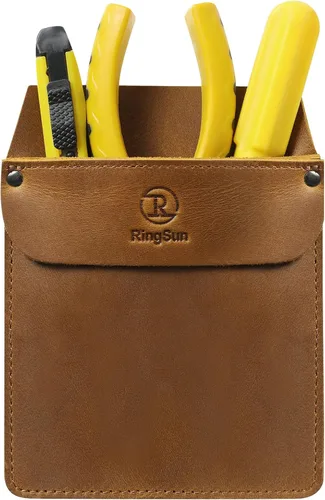 Vista 10 de RingSun Protector de bolsillo de cuero genuino para hombres, bolsa de herramientas duradera, protector de camisas de jeans para herramientas