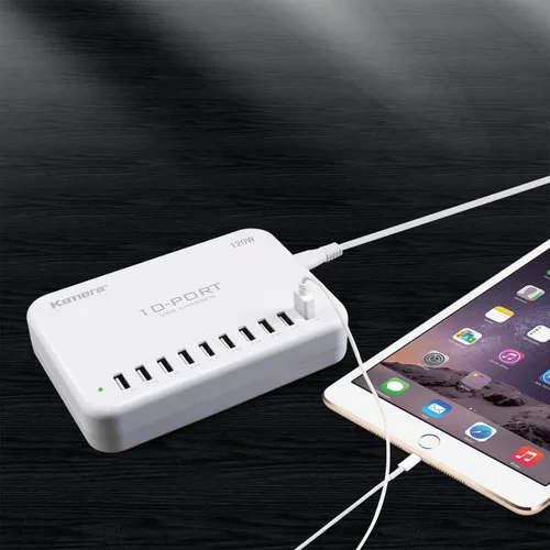 Vista 7 de Estación de carga USB de 120 W, 24 A, concentrador de cargador internacional de 10 puertos para múltiples dispositivos iPhone XR XS 8/7/6s/6