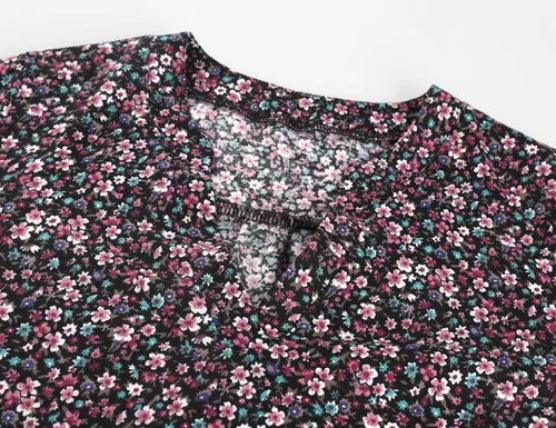 Vista 5 de Romanstii Camisetas casuales con cuello en V para mujer, blusas sueltas de manga larga abombada