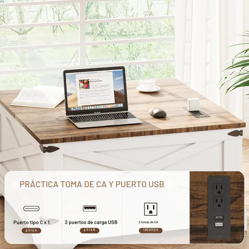 Vista 3 de BROTTAR - Mesa de centro con superficie elevable y almacenamiento, mesa cuadrada para sala de estar con puertos de carga, mesa de comedor