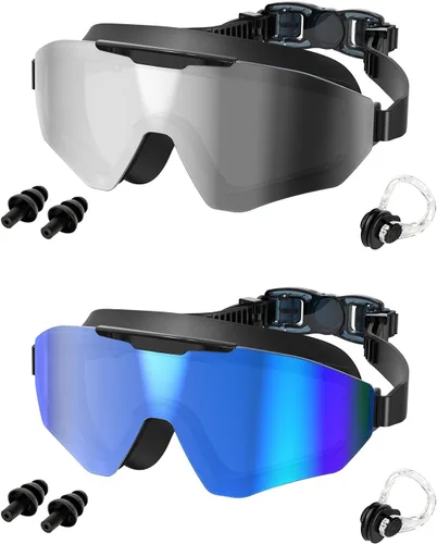 Vista 10 de Paquete de 2 gafas de natación para adultos, hombres y mujeres, protección UV antivaho sin fugas, visión amplia de 180°, visión clara, gafas
