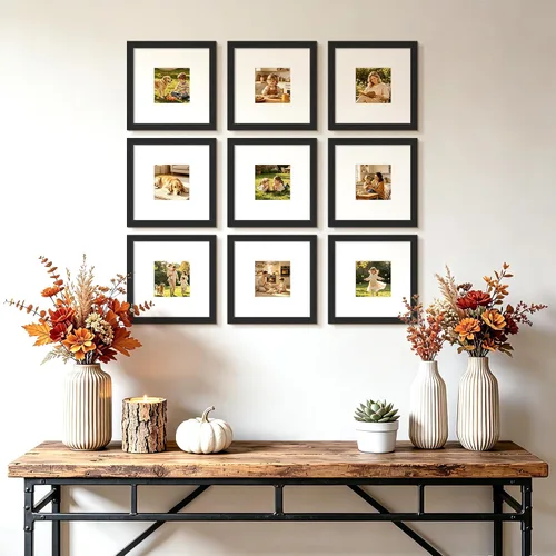 Vista 3 de upsimples 8x8 Picture Frame Set of 5, Display Pictures 4x4 with Mat or 8x8 Without, Wall Gallery Poster Frames, Black