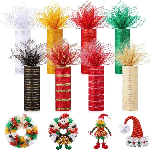 Vista 9 de Newwiee 8 rollos de cinta de malla para el Día de las Abejas de 10 pulgadas x 30 pies cada rollo, decoración para coronas y girasoles, cinta