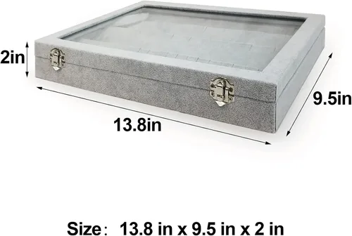 Vista 8 de Organizador de almacenamiento de pendientes de terciopelo de hielo con tapa transparente grande, caja de joyería, soporte para aretes, vitrina gris