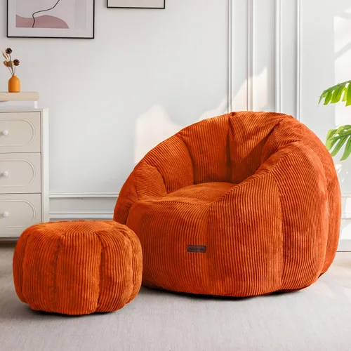 Vista 14 de MAXYOYO - Puf con otomana, silla gigante de calabaza para adultos Beige