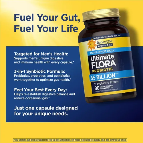 Vista 7 de Renew Life Ultimate Flora Probiotics for Men 65 mil millones de UFC Cápsulas veganas de liberación retardada Salud digestiva Salud inmunológica
