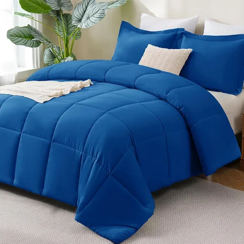 Vista 24 de CozyLux Juego de edredón Super King, juego de ropa de cama negro ceniza de 270GSM para todas las estaciones, juego de cama de 3 piezas cosidas