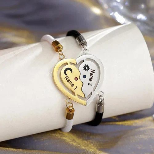 Vista 2 de Jewelstruck Pulseras para parejas para él y ella, pulseras personalizadas a juego para parejas, novio y novia, cumpleaños, aniversario, Navidad