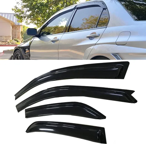 Vista 13 de 94229 Deflector de viento para ventana lateral, compatible con Mitsubishi Lancer 2002-2006, juego de 4 protectores de canal exterior con cinta